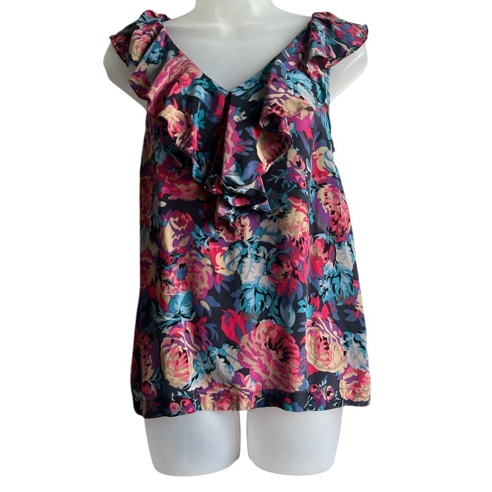 Moulinette Soeurs by Anthropologie Ladies Floral Silk Blouse Size 4
